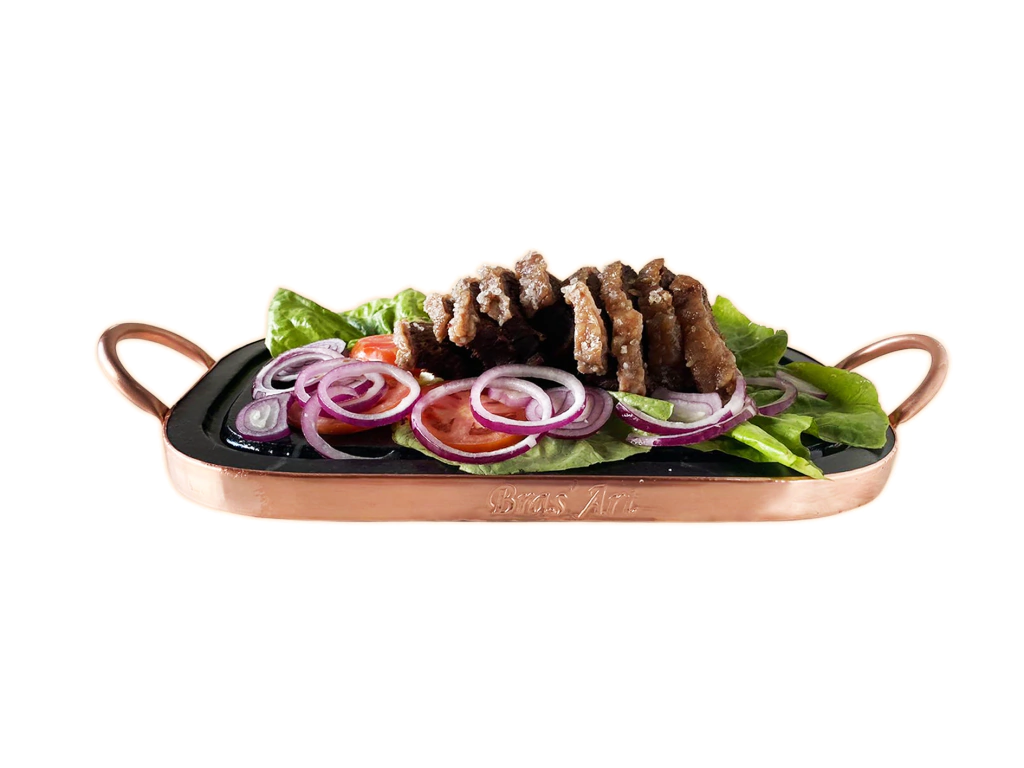 Fondue Retangular De Pedra Sabão 33x19 cm Com Alça e Contorno de cobre